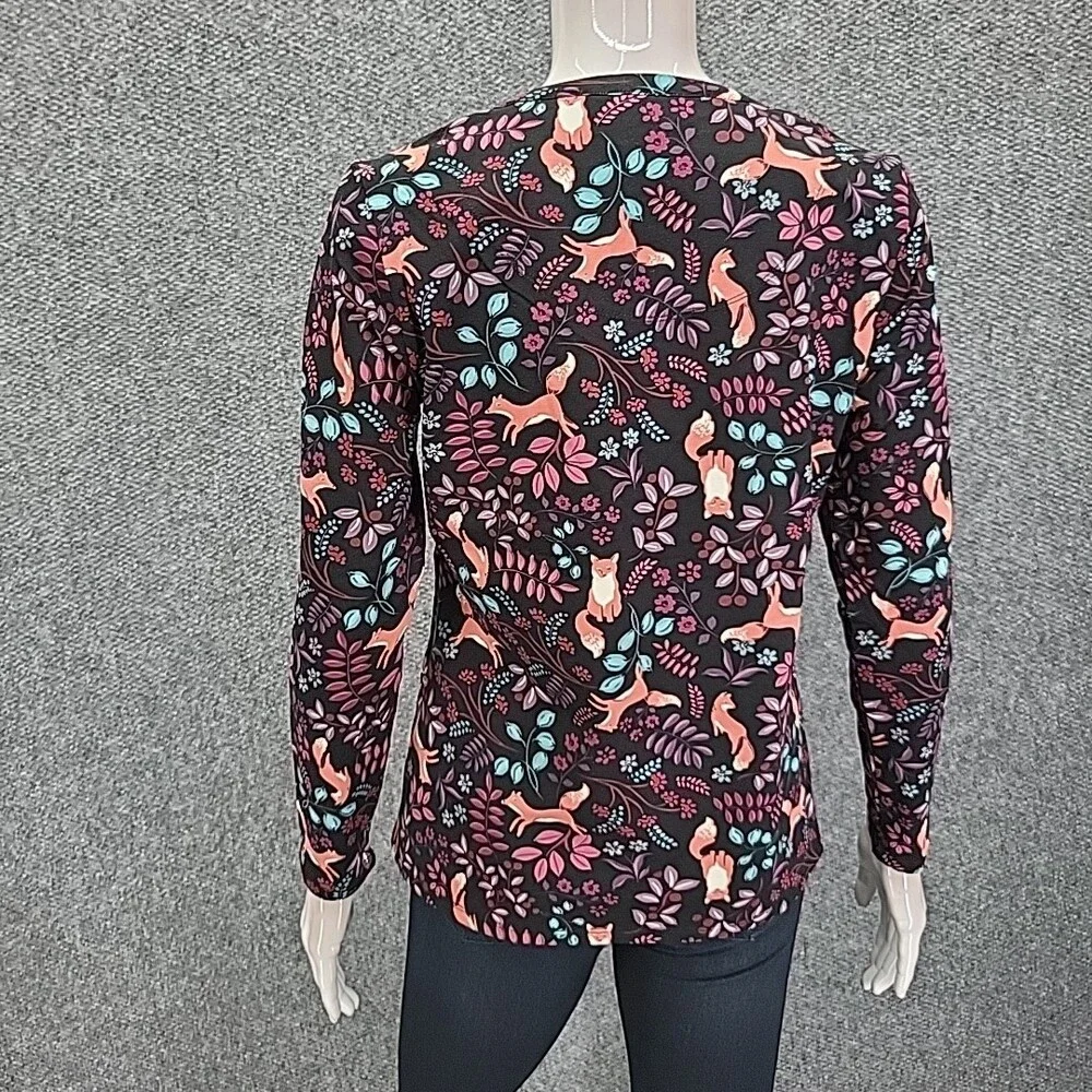 Womens Long Sleeves Allover Graphic Printed Top Petite Small Size Tee Shirt